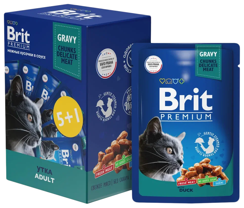 фото Brit brit premium cat duck набор паучей для взрослых кошек с уткой в соусе (85 гр (5 + 1