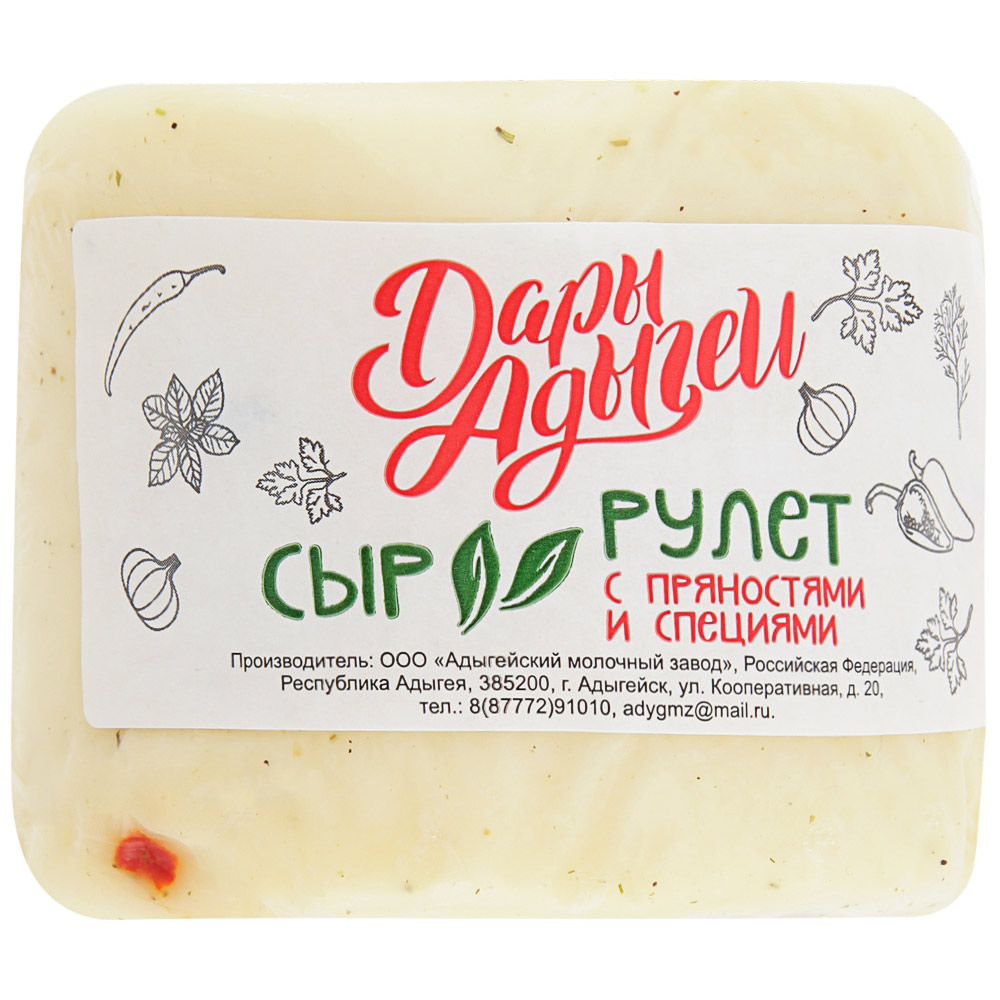 

Сыр рассольный Русь продукт Кавказский рулет с пряностями 45% +-350 г