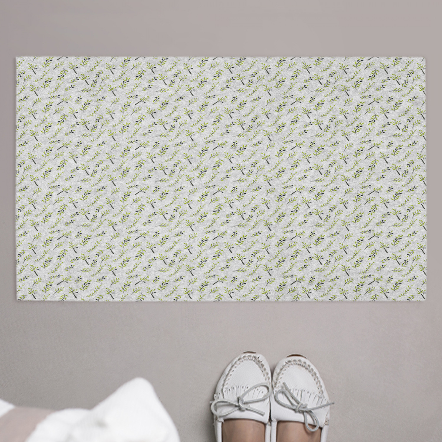 фото Придверный коврик joyarty "оливковые ветки рисунком" резиновая основа 75x45 см