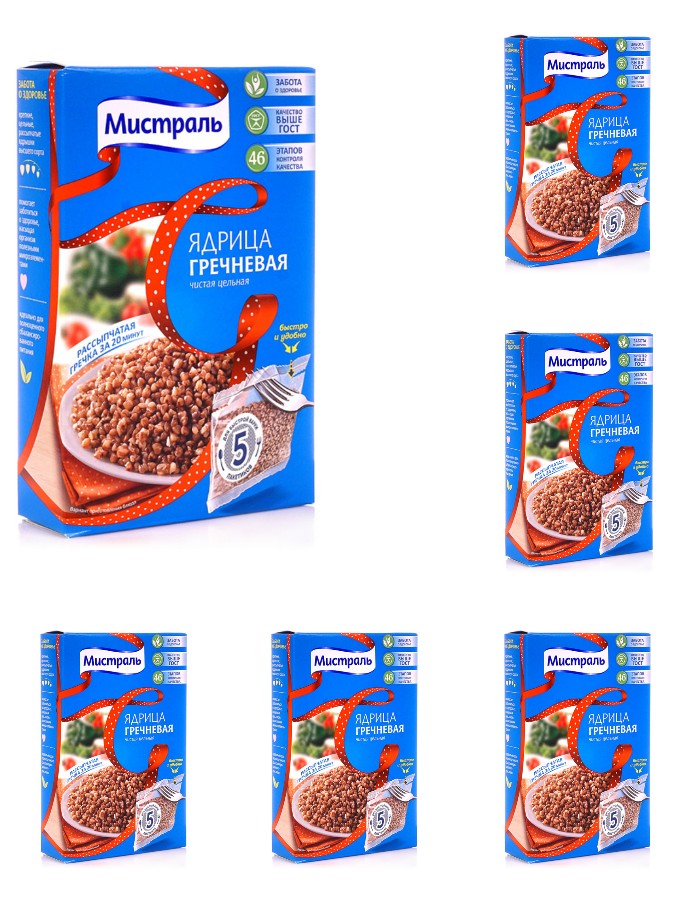 Гречка Мистраль ядрица, 5 шт по 80 г, 6 упаковок