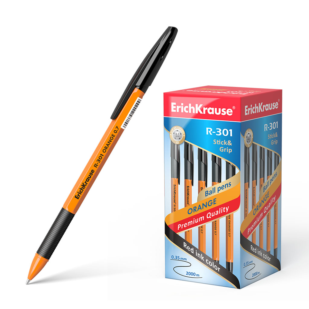 

Набор ручек шариковых ErichKrause R-301 Orange Stick&Grip 39533, черная, 0,7 мм, 50 шт., R-301 Stick&Grip
