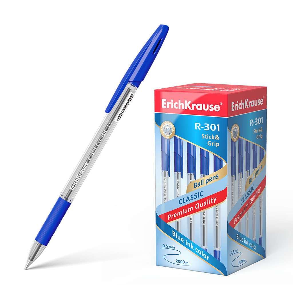 

Ручка шариковая ErichKrause R-301 Classic Stick&Grip 39527, синяя, 1 мм, 1 шт., R-301 Stick&Grip