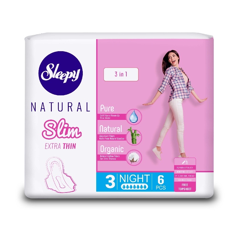 Прокладки гигиенические Sleepy Natural Slim Night Ночные, ультра тонкие, 6 шт.