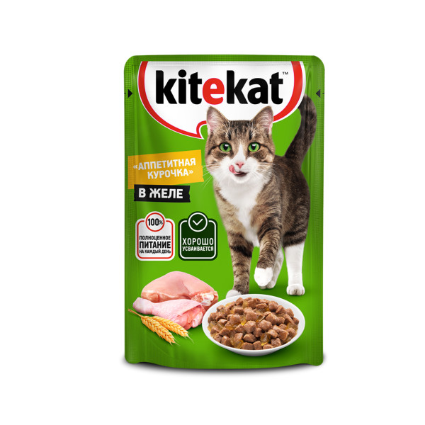 Влажный корм для кошек Kitekat, с курицей в желе, 85г