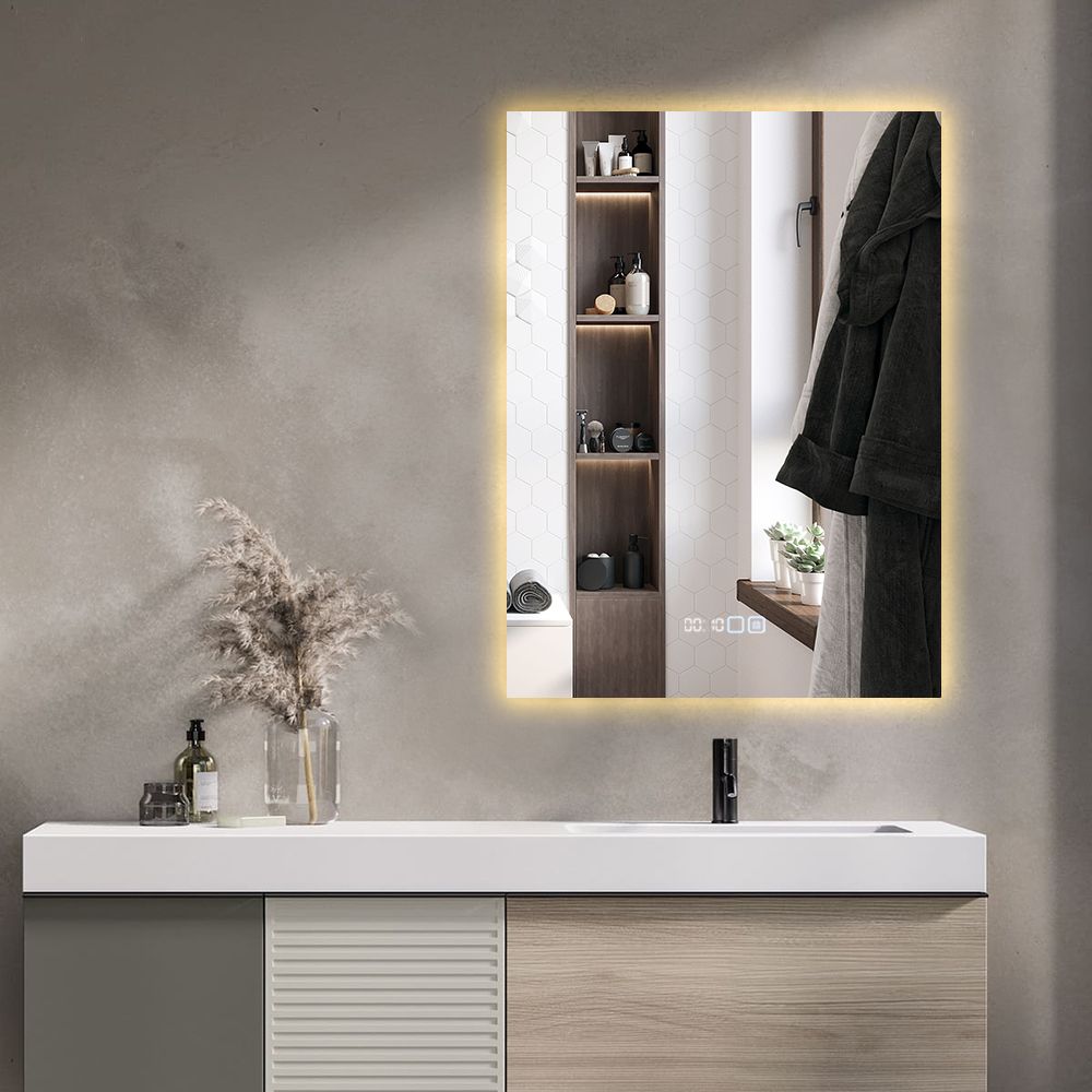 Зеркало для ванной Qwerty 140x90 прямоугольное вертикальное c часами и подогревом