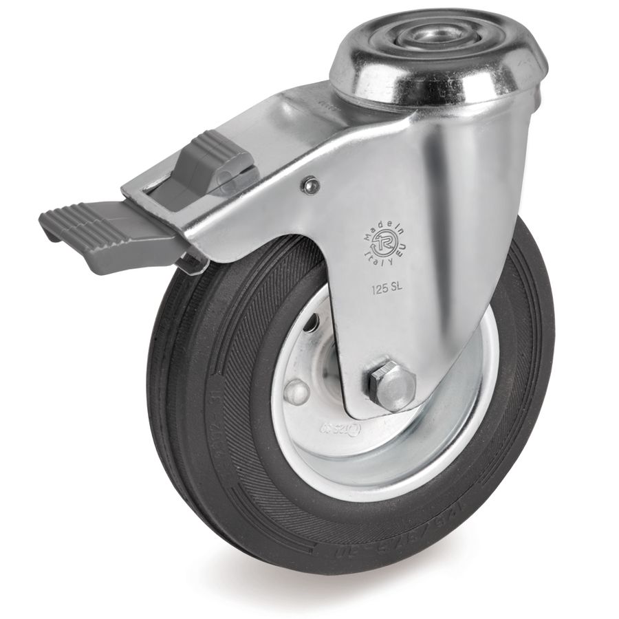 колесо промышленное поворотное со стержнем и тормозом sctb 55 125 мм 100 кг а5 1000042 Колесо Tellure Rota 536201 поворотное с тормозом, диаметр 80мм, грузоподъемность 65кг