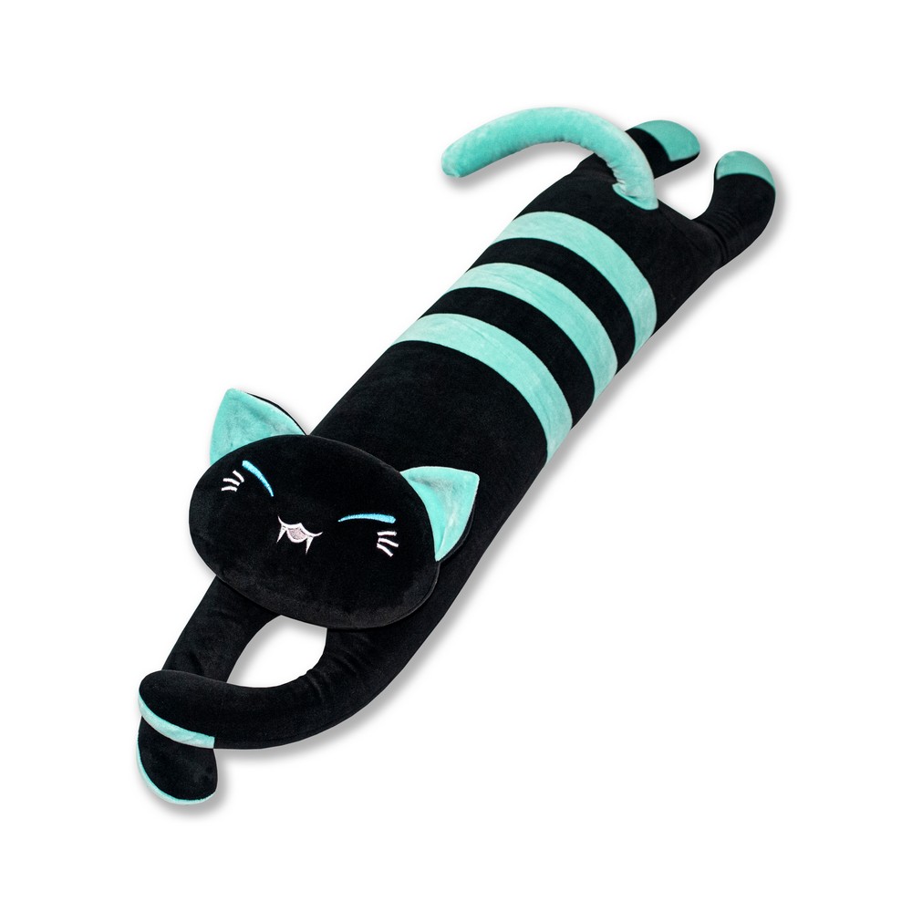фото Мягкая игрушка антистресс штучки, к которым тянутся ручки черный длинный кот, голубой