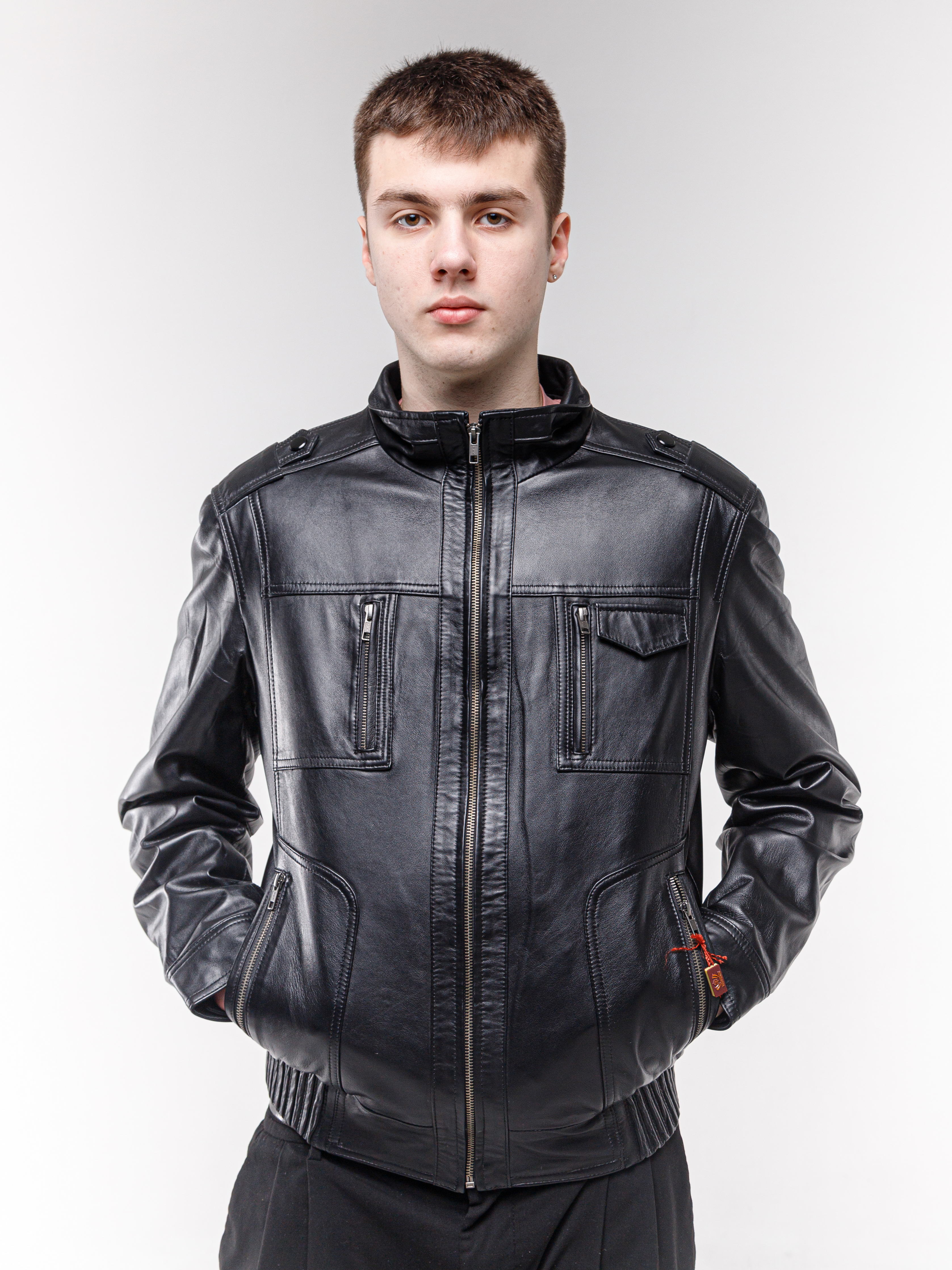 

Кожаная куртка мужская NoBrand 6491 черная, Черный, 6491