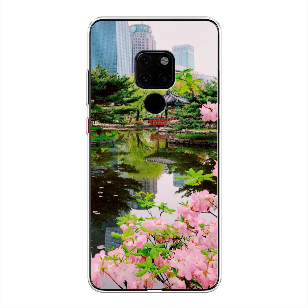 

Чехол на Huawei Mate 20 "Сакура возле озера", Зеленый;розовый;голубой, 66850-2
