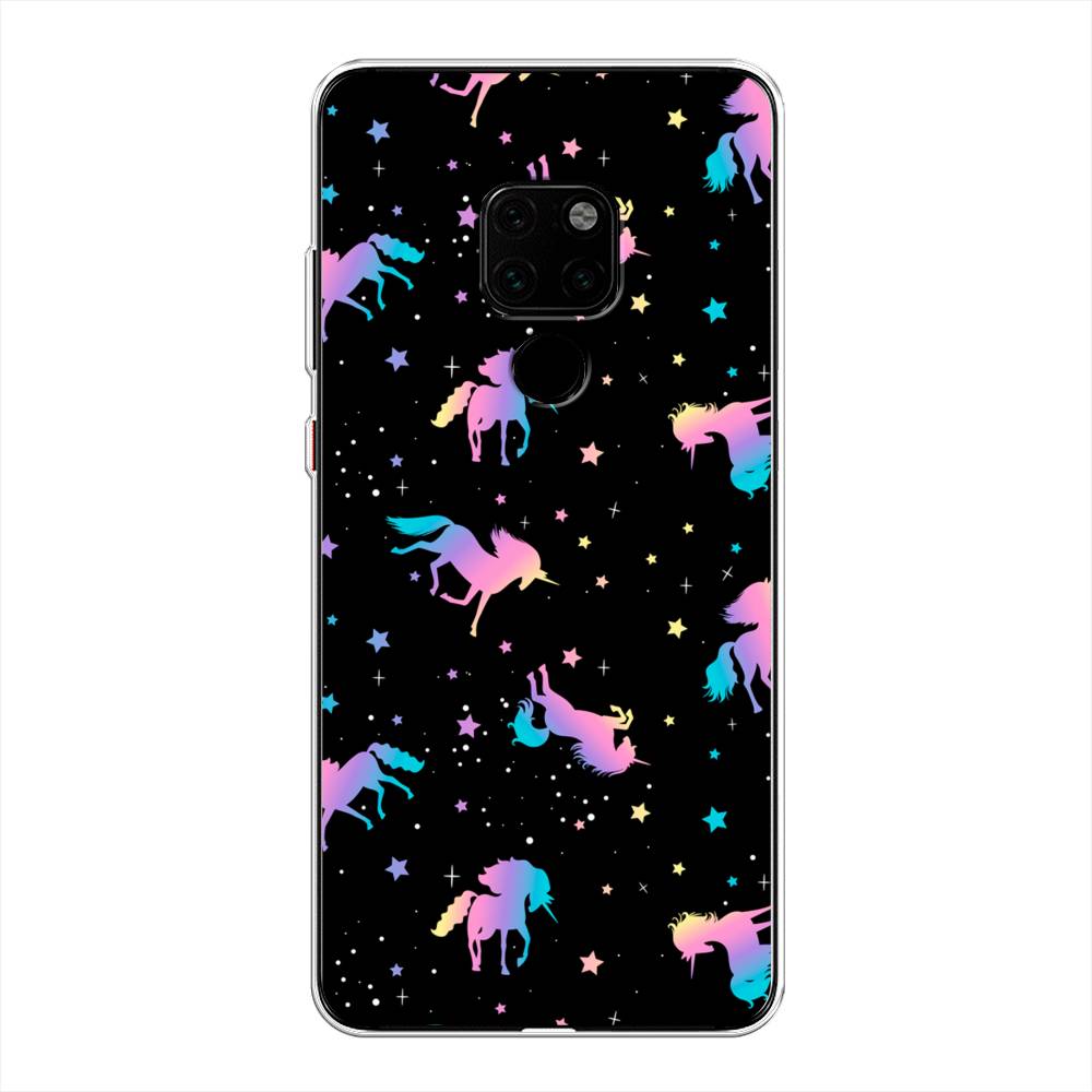 

Чехол на Huawei Mate 20 "Единороги градиент", Черный;розовый;голубой, 66850-1