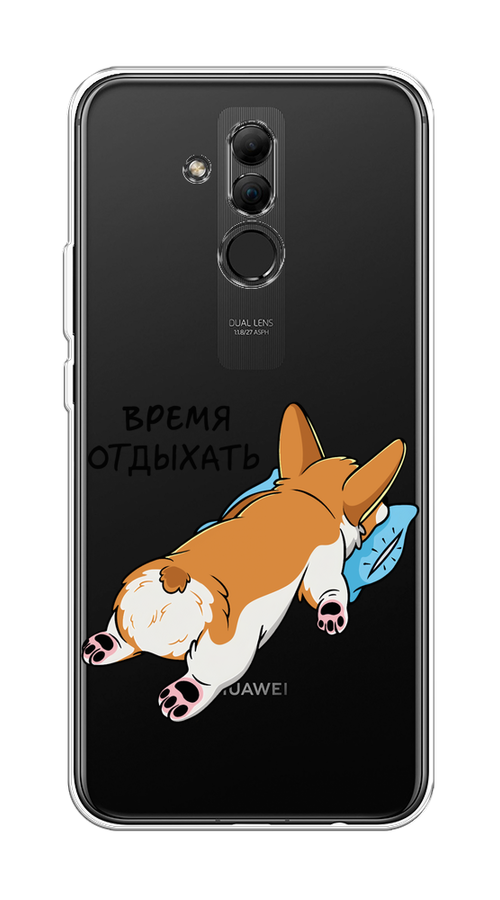 

Чехол на Huawei Mate 20 Lite "Корги отдыхает", Черный;коричневый;голубой, 66650-1