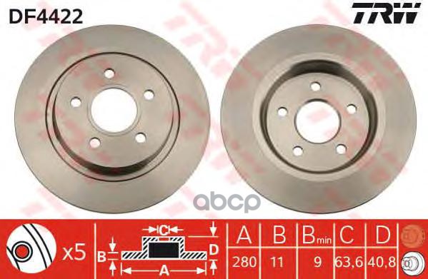 

Диск Тормозной Ford Focus 2,C-Max,Volvo C30,S40,V50 Задний (1Шт.) Trw Df4422