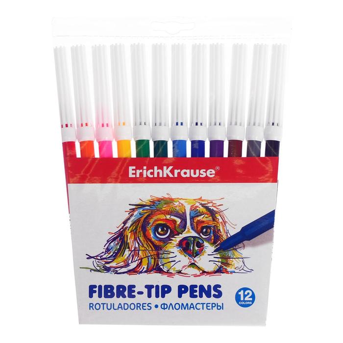 

Фломастеры 12 цветов ErichKrause Easy Washable, 1-2 мм, европодвес, ультраяркие цвета, Разноцветный