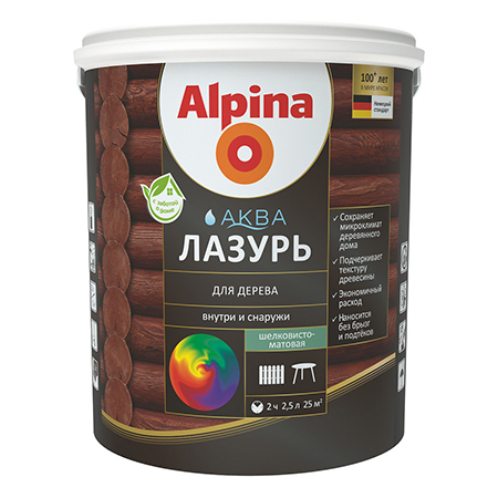 

ALPINA Аква Лазурь для дерева колеруемый (2,5л), Прозрачный