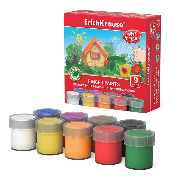 

ErichKrause Гуашь пальчиковая 9 цветов х 20 мл, ErichKrause ArtBerry, с Алоэ Вера, в карто