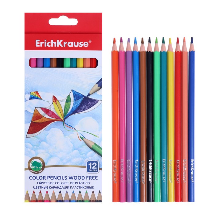 

Пластиковые цветные карандаши 12 цветов, ErichKrause, шестигранные, Разноцветные