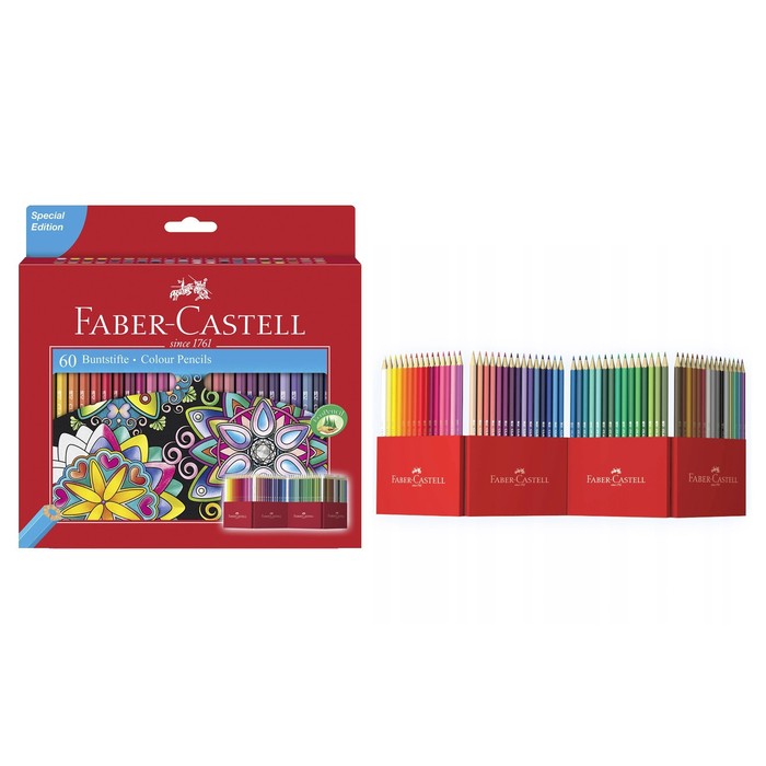 

Карандаши 60 цветов Faber-Castell «Замок» шестигранный корпус, подарочная коробка, Разноцветные