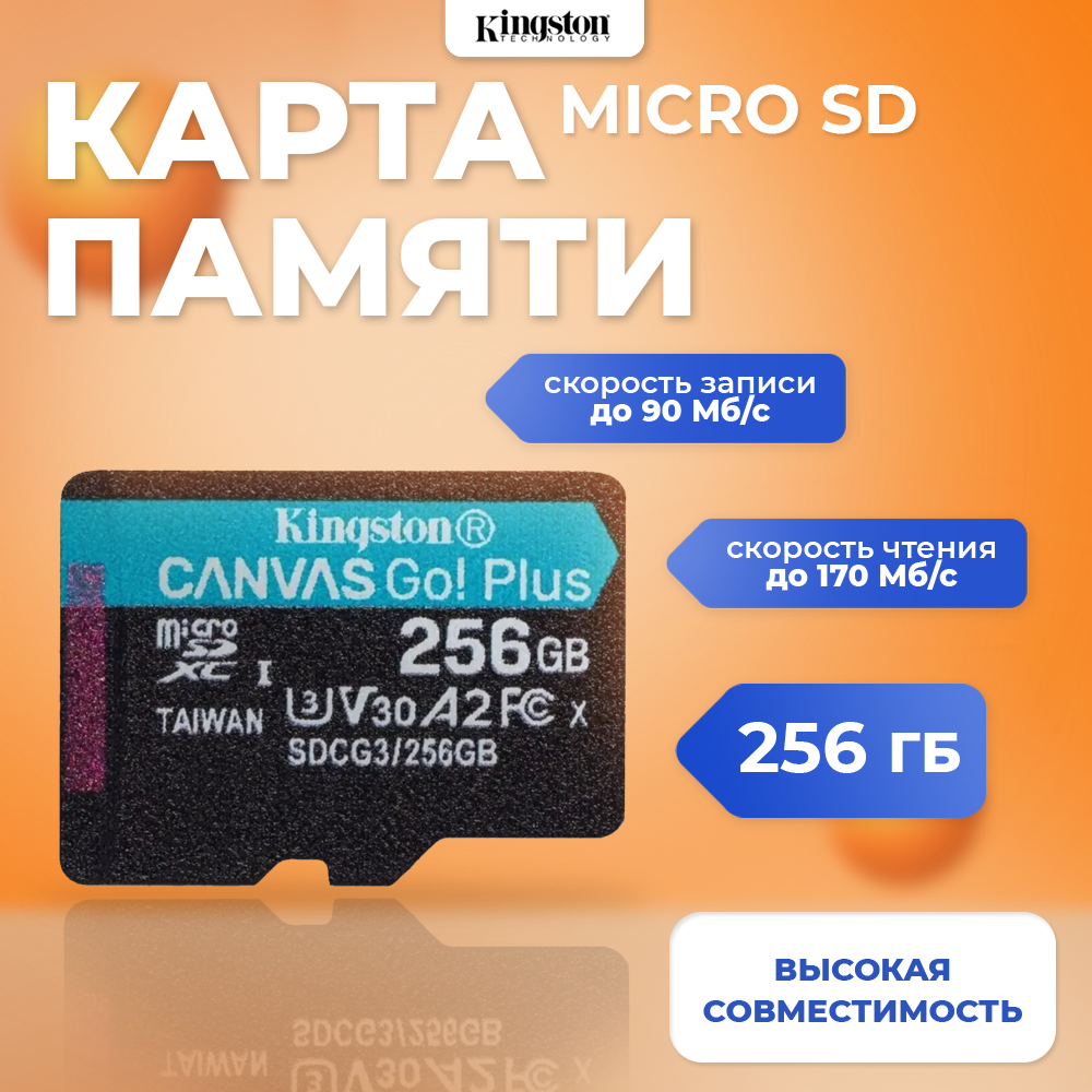 

Карта памяти Kingston 256GB Canvas Go! Plus 170R (SDCG3/256GBSP), Canvas Go
