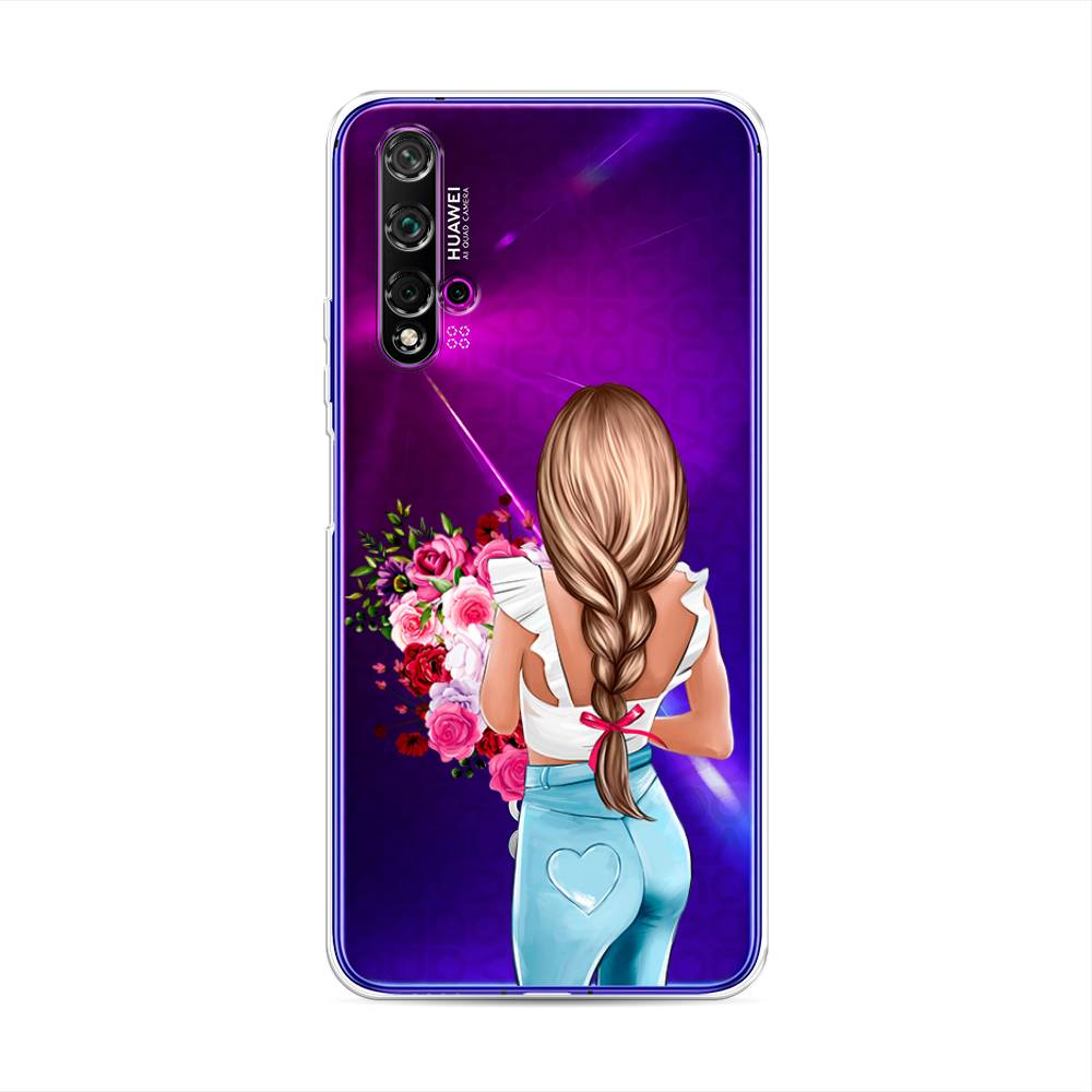 

Чехол на Huawei Nova 5T/Honor 20 "Девушка с цветами", Коричневый;розовый;голубой, 610550-6