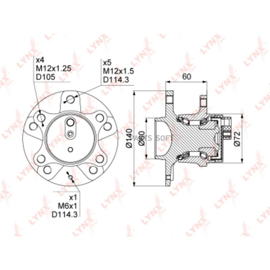 

Ступица задняя в сборе L=R FIAT Sedici/SUZUKI SX4 06-> LYNXauto WH-1303