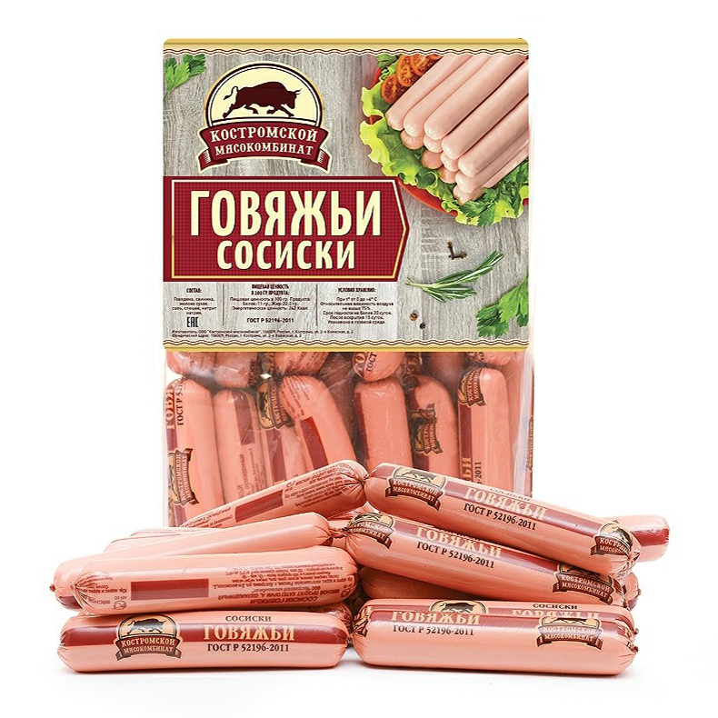 

Сосиски Костромской мясокомбинат Говяжьи ГОСТ 350 г