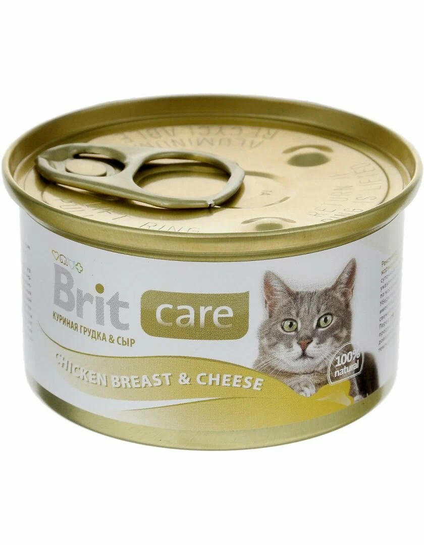 

Консервы для кошек Brit Care, курица, сыр, 12шт по 80г, Care