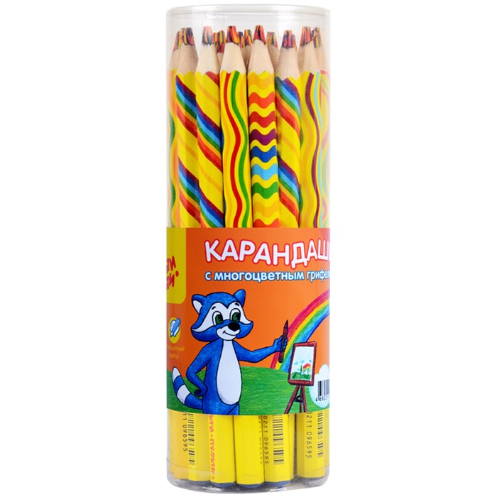 

Карандаш с многоцветным грифелем Мульти-Пульти, "Енот и радуга", утолщённый, Разноцветные