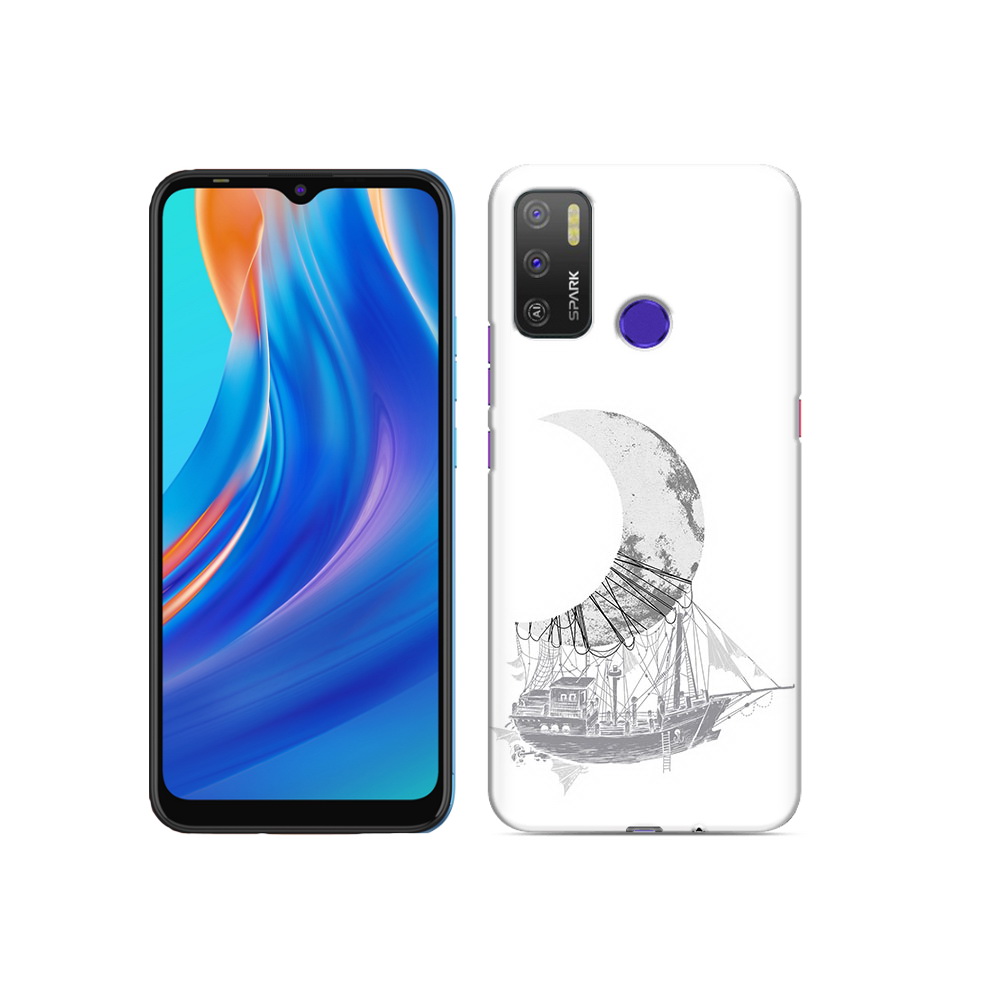 

Чехол MyPads Tocco для Tecno Spark 5 Air черно белый корабль полумесяц, Прозрачный, Tocco