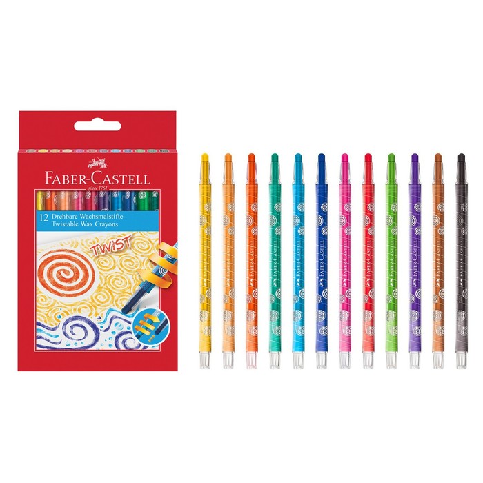 

Карандаши восковые Faber-Castell, 12 цветов, выкручивающийся стержень, в картонной коробке, Разноцветные