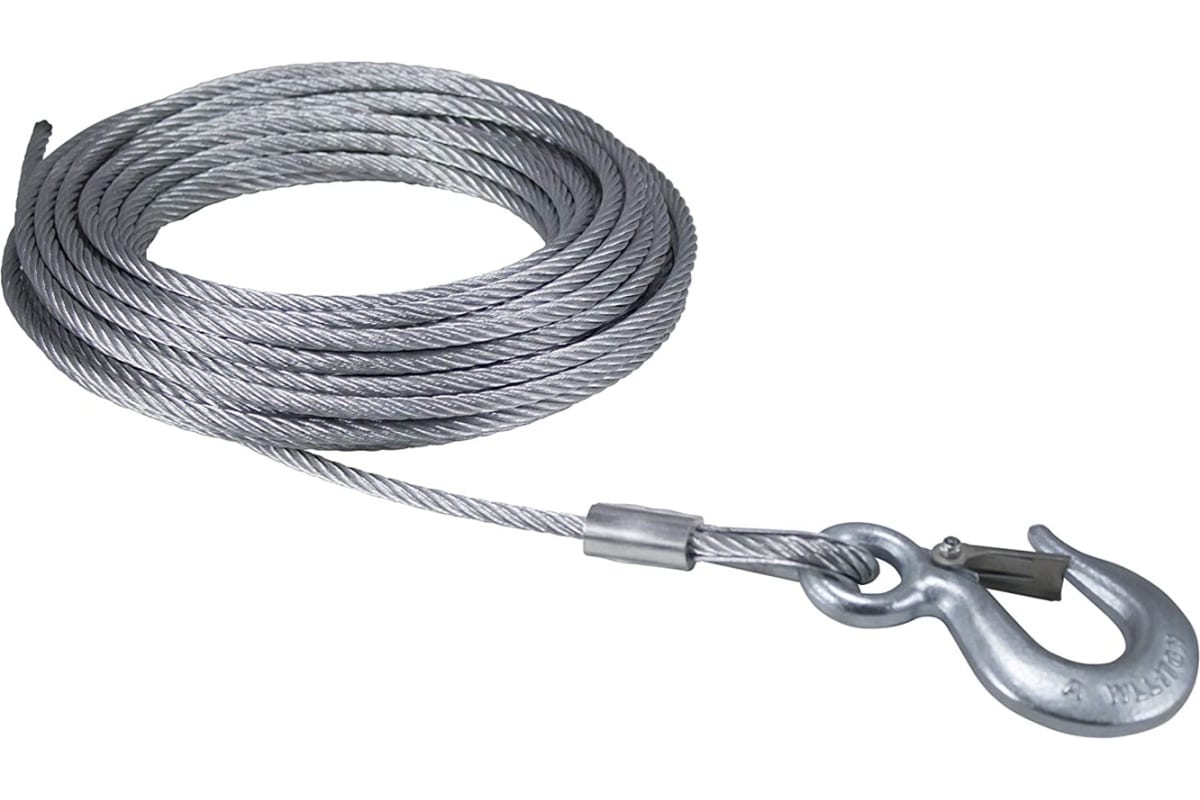 

Трос стальной для лебёдки OCALIFT нержавеющий г/п 500кг 6,2 мм 50 м с крюком tros6zk50m, Трос стальной канат нерж для лебёдки г/п 500кг 6 мм 50 м с крюком
