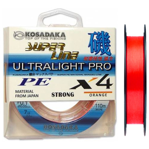 Леска (шнур) KOSADAKA SUPER LINE PE X4 ULTRALIGHT PRO (BSLX4JP-110-OR-010 (110 м 0,1мм)