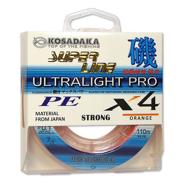 Леска (шнур) KOSADAKA SUPER LINE PE X4 ULTRALIGHT PRO (BSLX4JP-110-OR-008 (110 м 0,08мм)