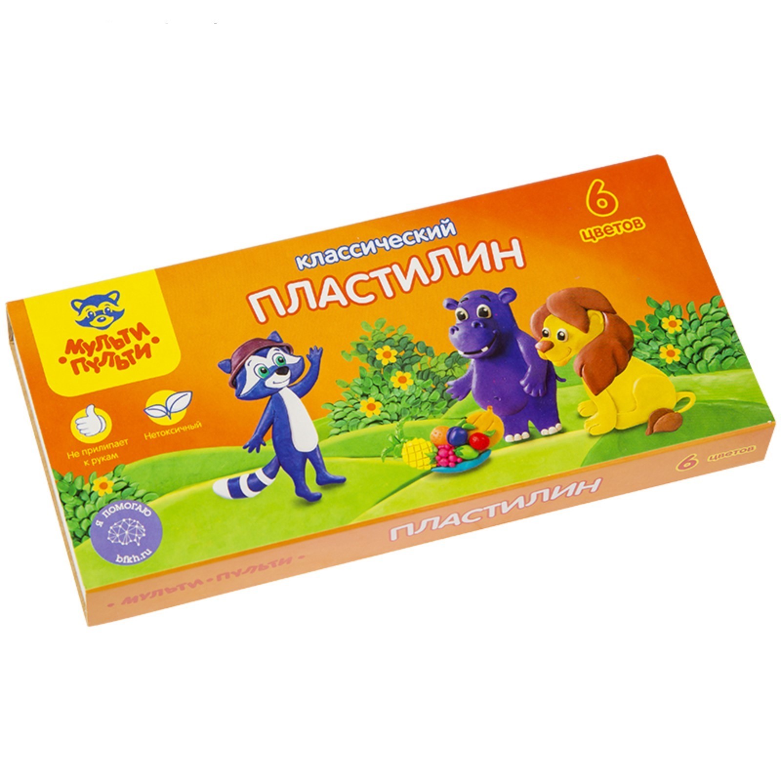 фото Пластилин 6 цветов "мульти-пульти", "приключения енота", стек, картонная упаковка, 120 г