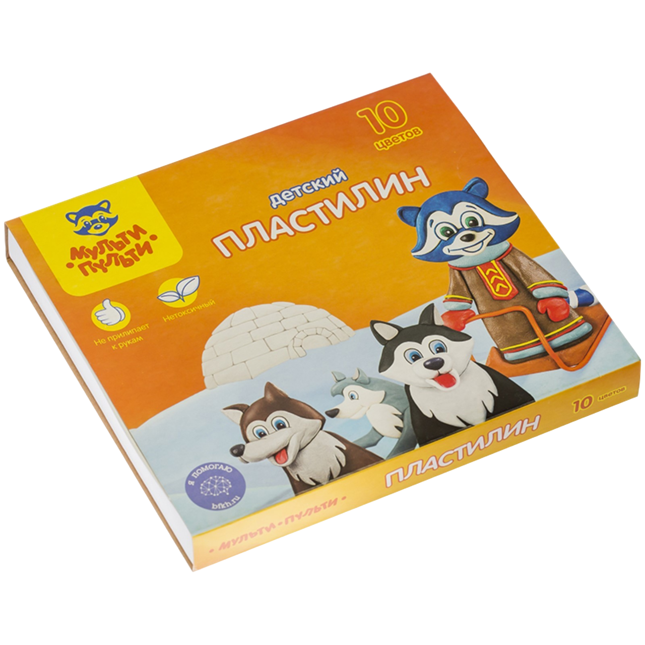 фото Пластилин 10 цветов "мульти-пульти", "енот на аляске", стек, картонная упаковка, 150 г