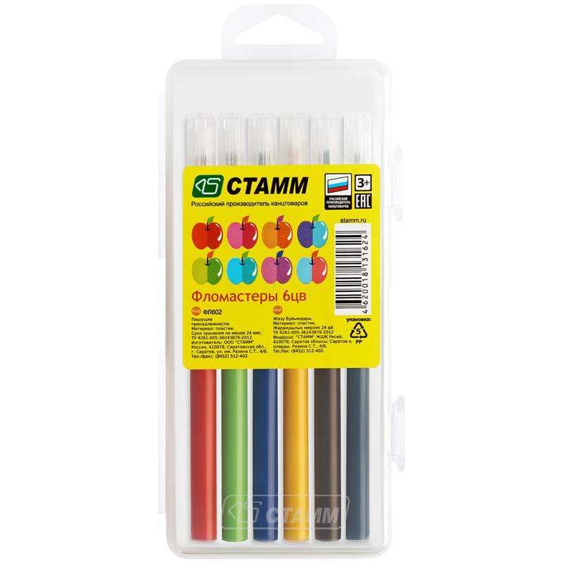 

Набор фломастеров Стамм "Яблоко", арт. 324183, 6 цв х 5 упак.