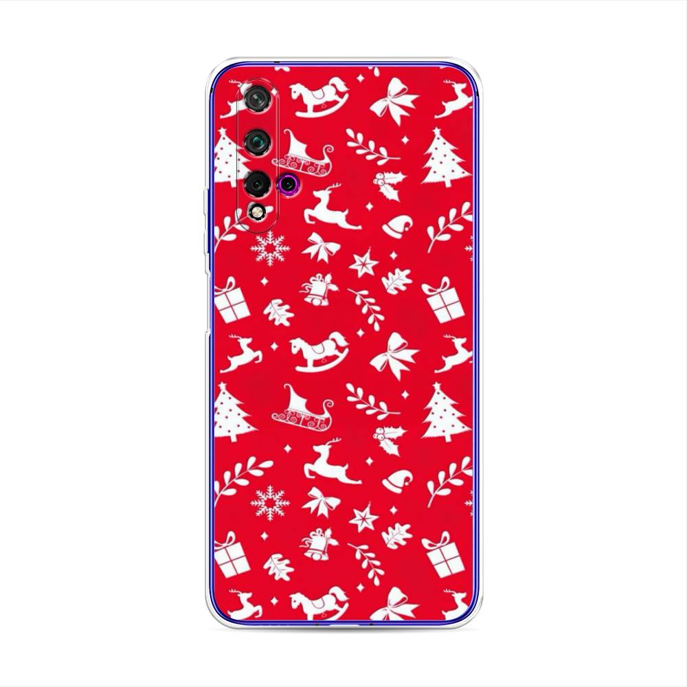 

Чехол для Huawei Nova 5T/Honor 20 "Красный новогодний фон", Красный;белый, 610550-5