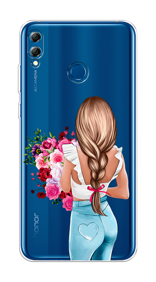 

Чехол на Honor 8X Max "Девушка с цветами", Коричневый;розовый;голубой, 66550-6