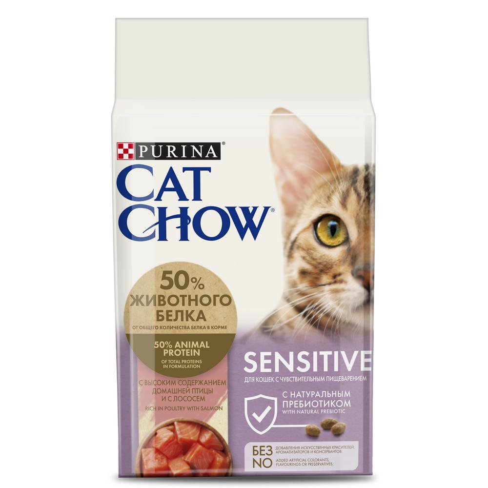 фото Сухой корм для кошек cat chow special care sensitive, птица, лосось, 1,5кг