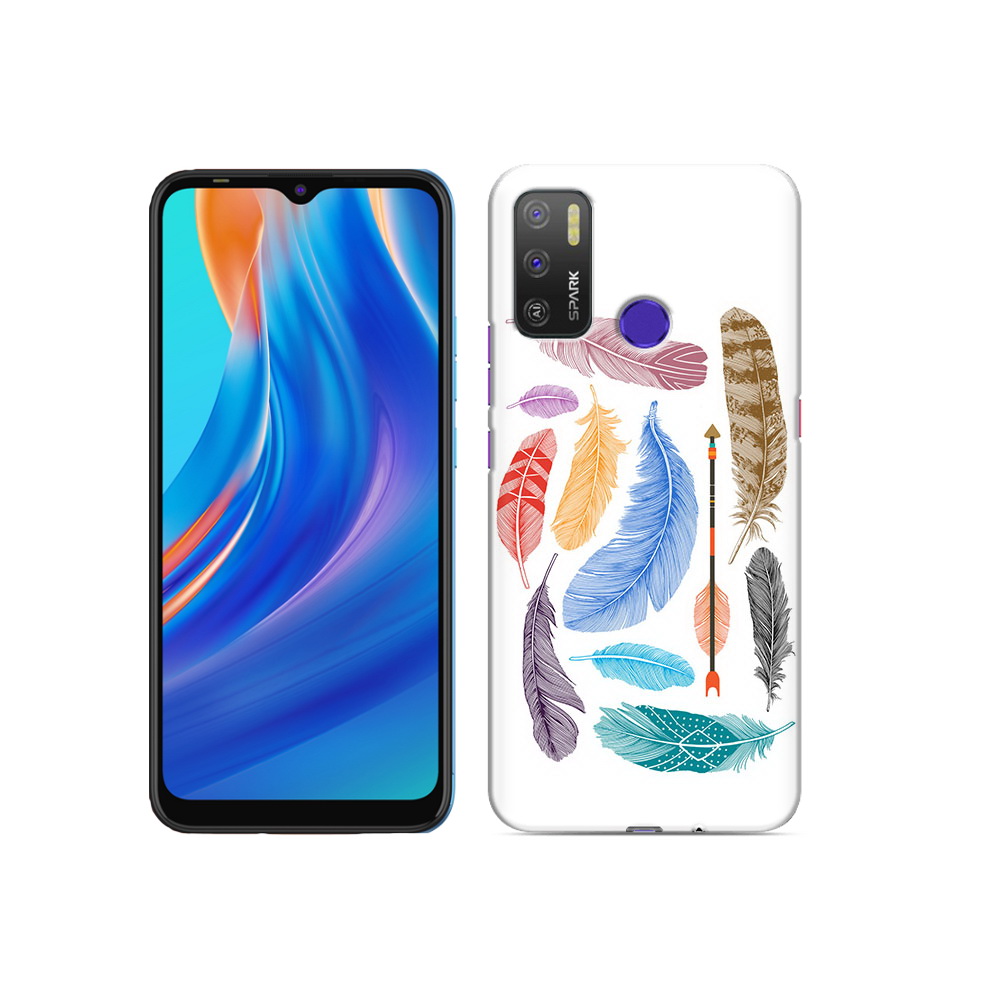 

Чехол MyPads Tocco для Tecno Spark 5 Air разноцветные перья, Прозрачный, Tocco
