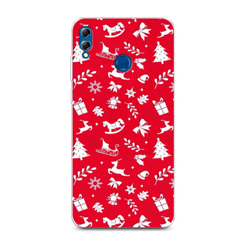 

Чехол на Honor 8X Max "Красный новогодний фон", Красный;белый, 66550-5