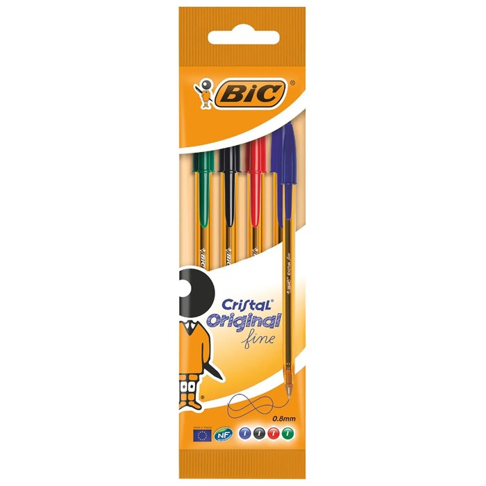 

BIC Набор ручек шариковых BIC Cristal Fine, 4 штуки, узел 0.8 мм, среднее письмо, чернила