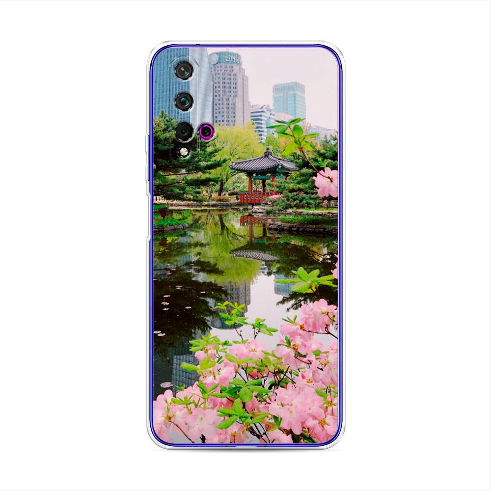 

Чехол для Huawei Nova 5T/Honor 20 "Сакура возле озера", Зеленый;розовый;голубой, 610550-2