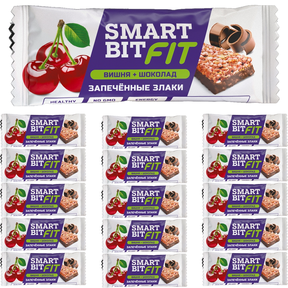 Батончик SMARTBIT FIT запеченные злаки Вишня и шоколад - 15шт. х 45 г