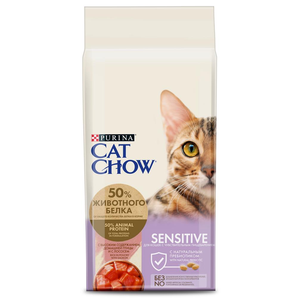 фото Сухой корм для кошек cat chow special care sensitive, птица, лосось, 15кг