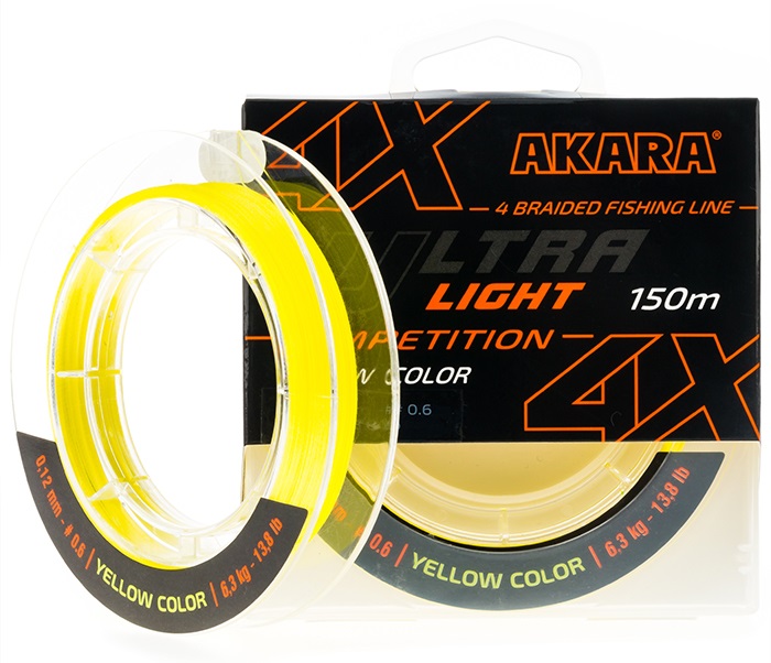 Леска плетеная шнур AKARA ULTRA LIGHT COMPETITION YELLOW AULCY-150-010 150 м 01мм 990₽