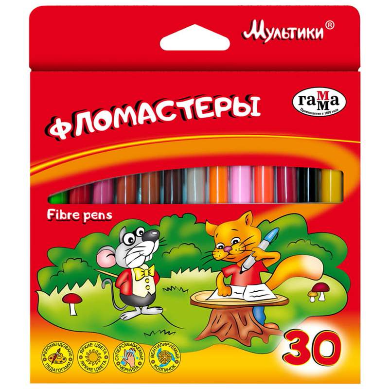 

Набор фломастеров Гамма "Мультики", арт. 286579, 30 цв х 3 упак., Разноцветный