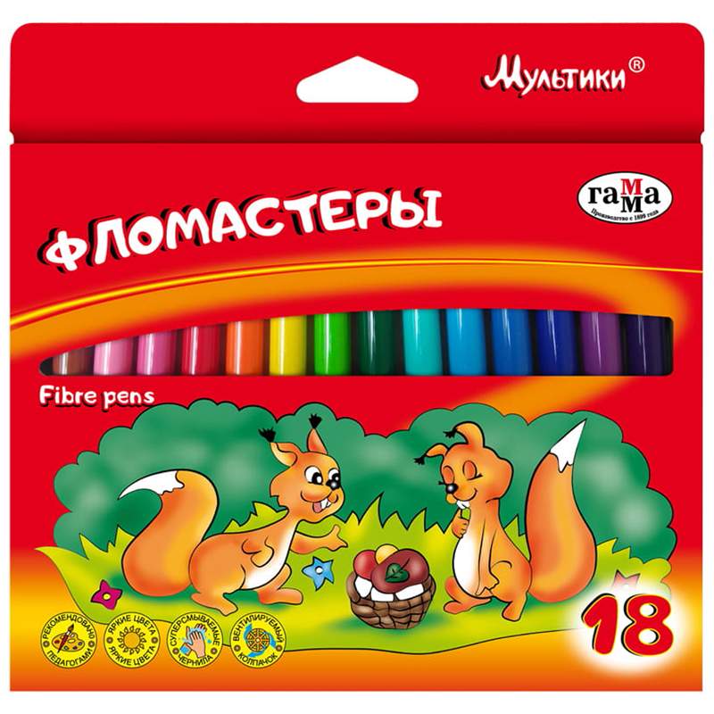 

Набор фломастеров Гамма "Мультики", арт. 286577, 18 цв х 3 упак., Разноцветный