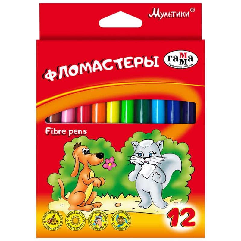 

Набор фломастеров Гамма "Мультики", арт. 286576, 12 цв х 3 упак.