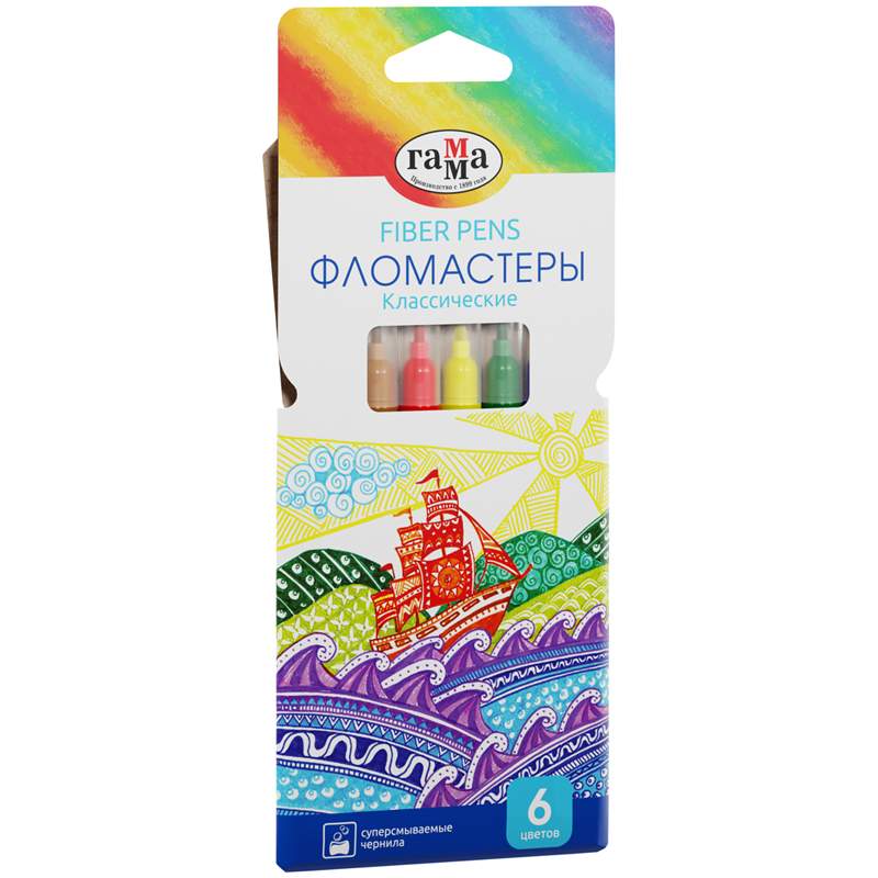 

Набор фломастеров Гамма "Классические", арт. 286568, 6 цв х 5 упак., Разноцветный