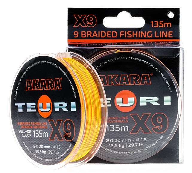 

AKARA Леска плетеная (шнур) AKARA TEURI X-9 YELLOW-ORANGE (ATYO-135-015 (135 м 0,15мм) ), Желтый;оранжевый